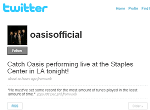 Oasis Joins The Growing Band Of Twitter Fans