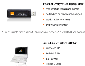 Orange Mobile Broadband: Asus Eee 900 And Modem Free: £25/month