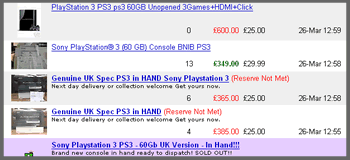 UK PS3 Price dropping on eBay